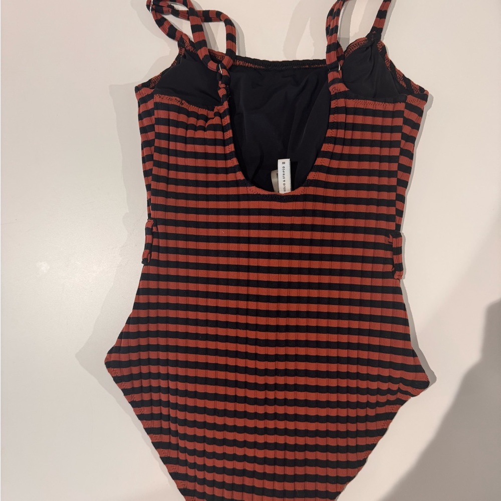 SOLID & STRIPED Kids Red and Black Striped Bodysuit
